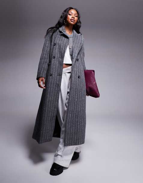 River Island – Mörkgrå, kritstrecksrandig, dubbelknäppt kappa - view 1