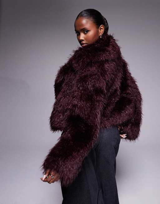 River Island – Mörkröd fuskpälskappa i lurvig stil, 3 av 4