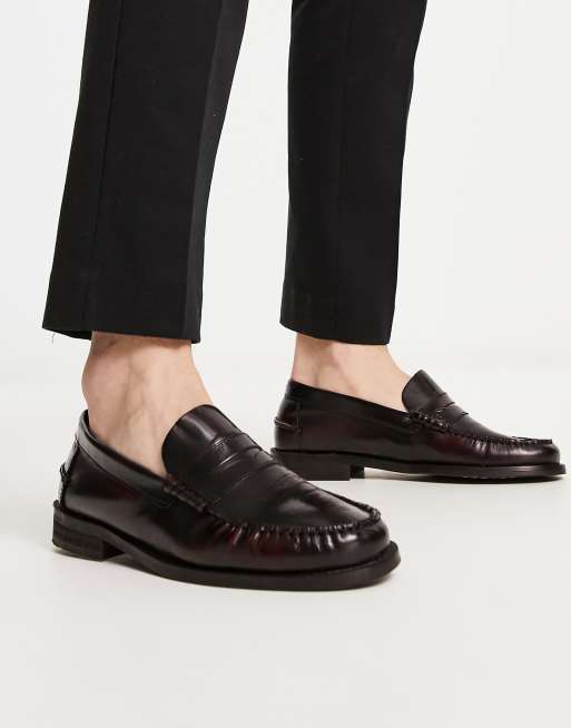 River Island – Mörkröda pennyloafers i läder