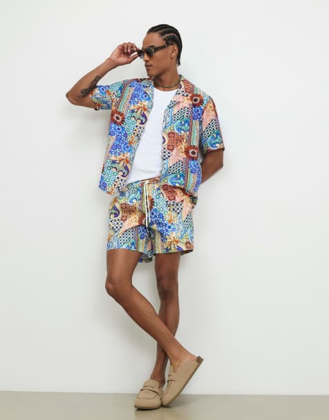 River Island Mosaic swim shorts in blue - view 1