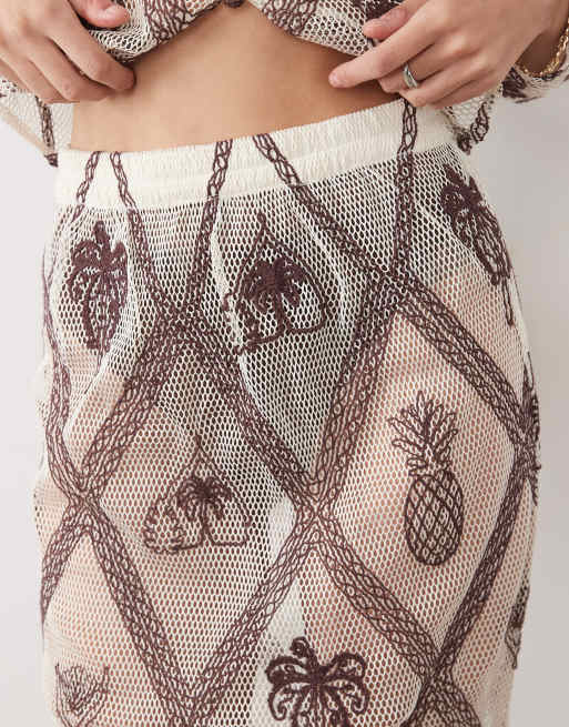River Island motif crochet maxi skirt co-ord in cream, 2 of 5