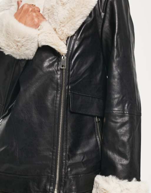 River Island Motorradjacke in Schwarz mit farblich abgesetzten