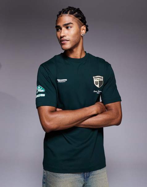 River Island motorsport logo t-shirt in dark green - view 1