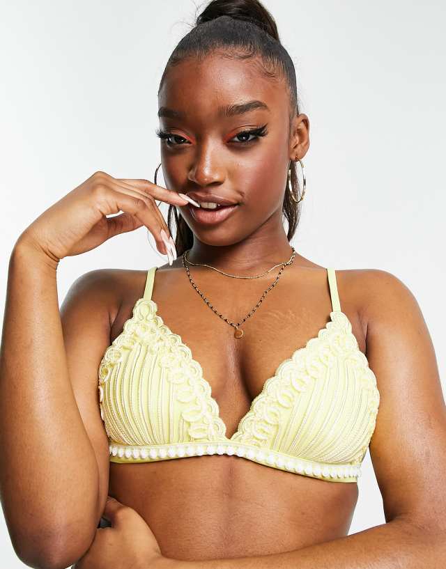 River Island - moulded triangle bikini top in yellow