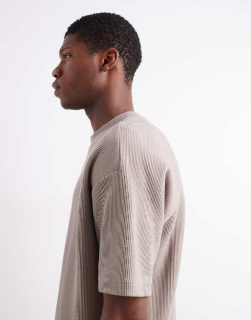 River Island - Mørk beige og ribstrikket T-shirt i regular fit, 4 af 5