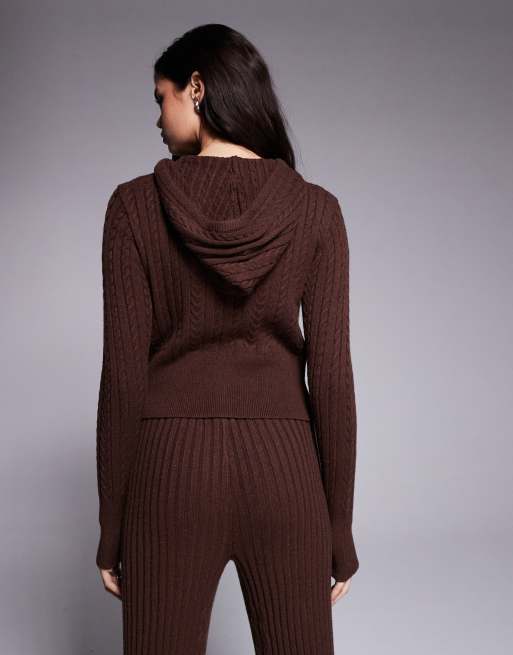 River Island - Mørkebrun kabelstrikket lounge-hættetrøje - Del af sæt, 3 af 4