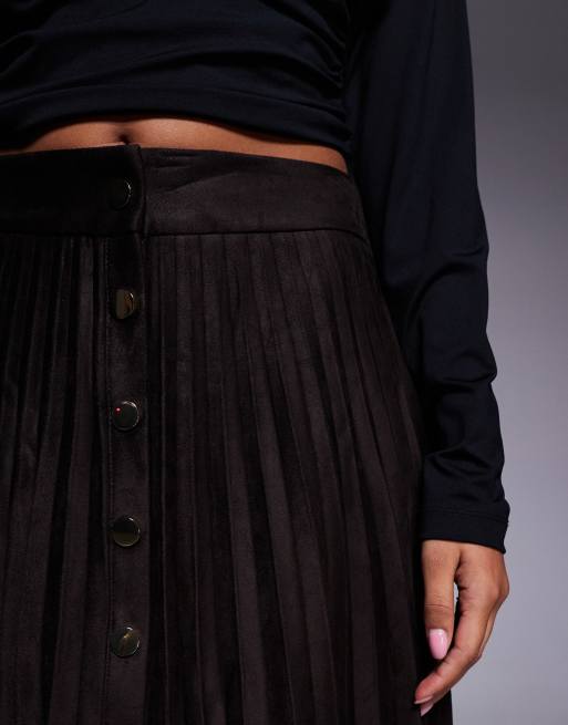 River Island - Mørkebrun mininederdel med plisseringer i imiteret ruskind , 4 af 5