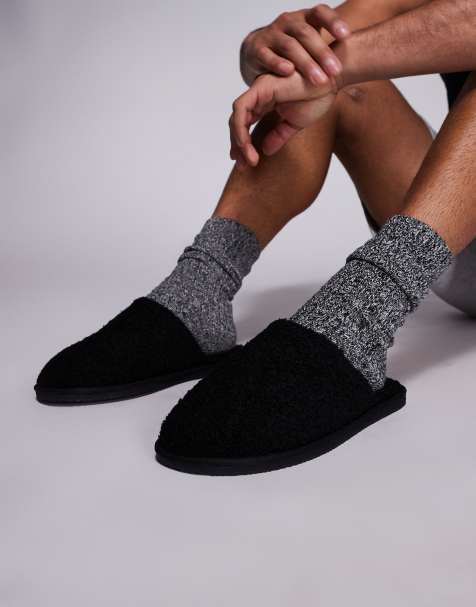 River Island – Mules-Hausschuhe aus Teddyfell in Schwarz - view 1