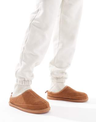 River Island – Mules-Hausschuhe aus Wildlederimitat in Kastanienbraun - view 1