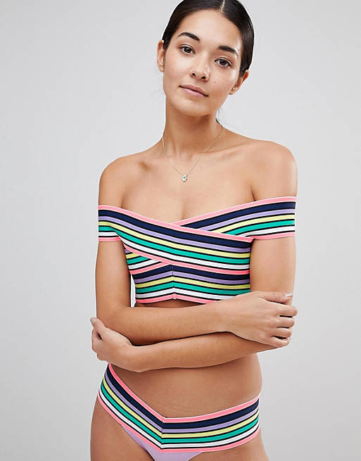 River Island Multi Color Stitch Bardot Bikini Top