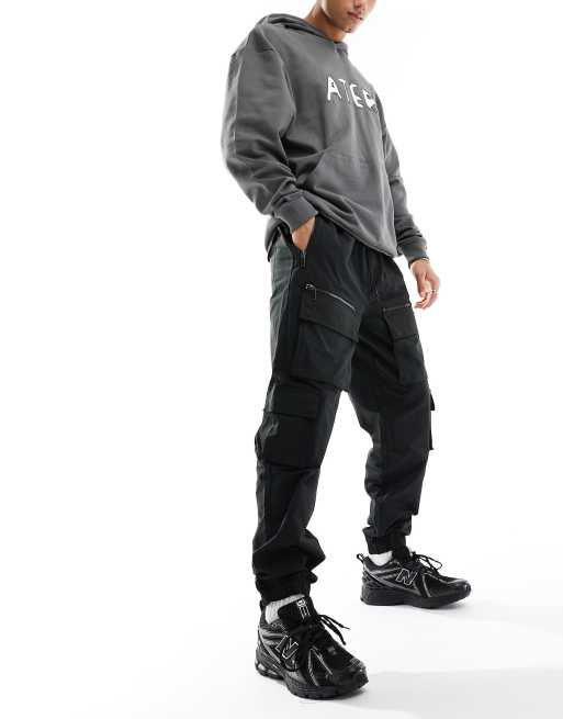 River Island multi pocket cargos in black