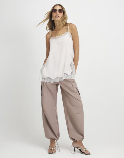 River Island Multi pocket utility cargo trousers in beige - view 1