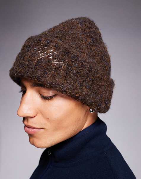 River Island multi tone boucle beanie in dark brown - view 2