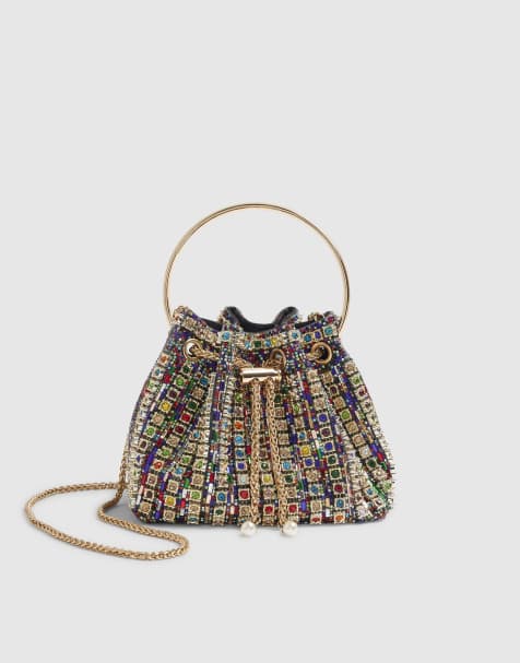 River Island Multicoloured gem bucket clutch bag in gold - view 1