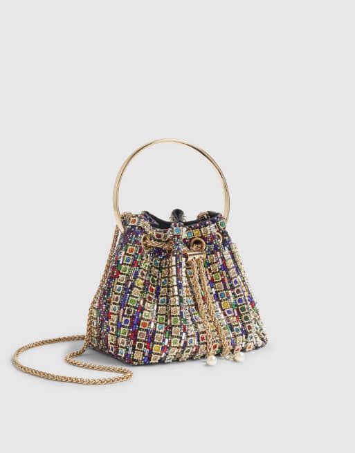 River Island Multicoloured gem bucket clutch bag in gold , 2 of 3