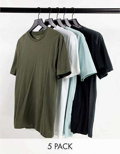 River Island muscle 5 pack t-shirt in green