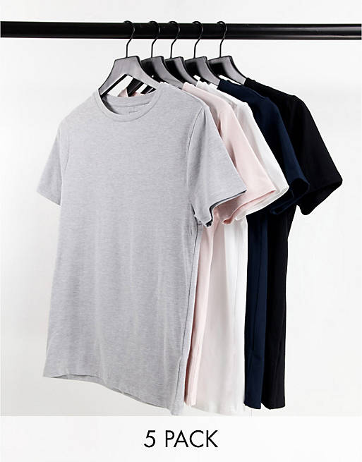 River Island muscle 5 pack t-shirt in multi
