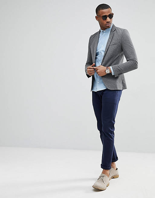 Deliberate Burgundy Replenishment River Island Muscle Fit Blazer In Grey Marl | ASOS