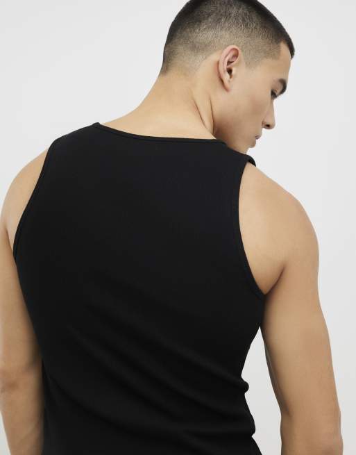 River Island Muscle fit cotton blend stretch vest in black, 4 of 4