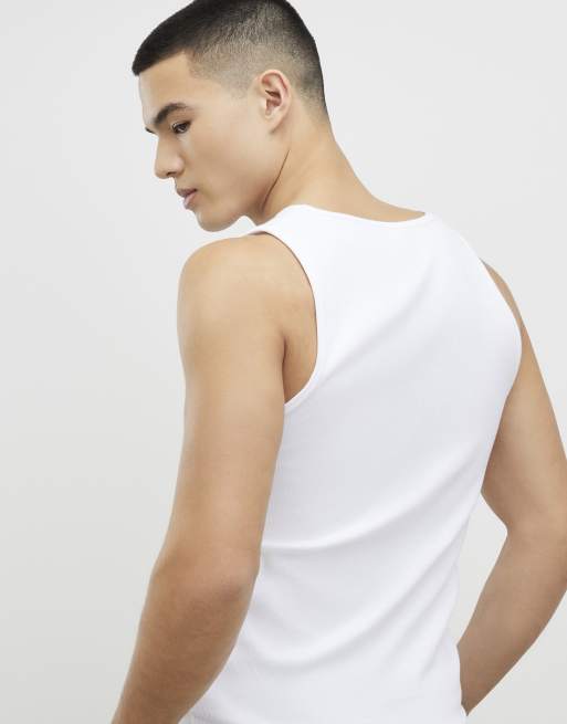 River Island Muscle fit cotton blend stretch vest in white, 4 of 4