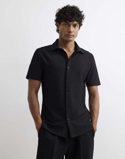 River Island Muscle fit cotton ottoman shirt in black, 2 of 4
