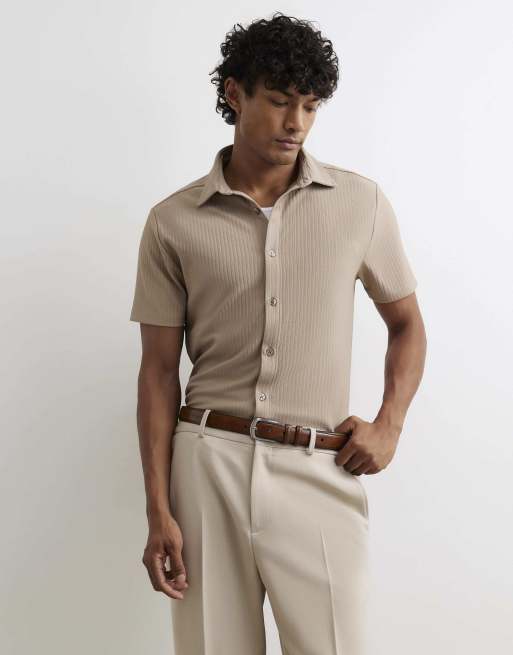 River Island Muscle fit cotton ottoman shirt in stone, 2 of 4