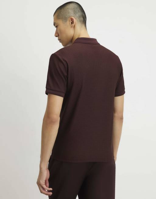 River Island Muscle fit cotton textured polo shirt in burgundy , 4 of 4