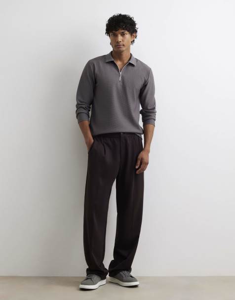 River Island Muscle fit cotton textured polo shirt in grey - dark