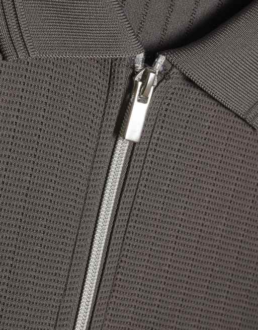 River Island Muscle fit cotton textured polo shirt in grey - dark, 2 of 4