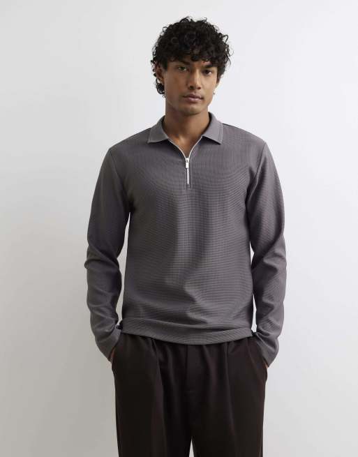 River Island Muscle fit cotton textured polo shirt in grey - dark, 4 of 4