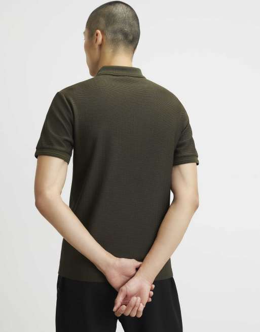 River Island Muscle fit cotton textured polo shirt in khaki, 4 of 4