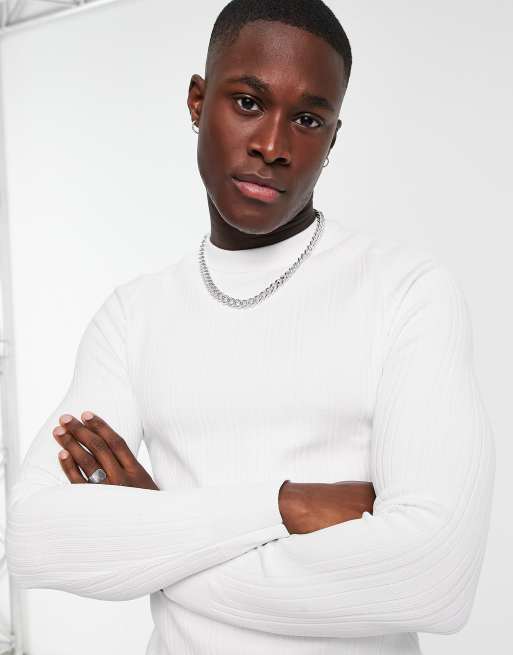 River Island muscle fit crew jumper in white