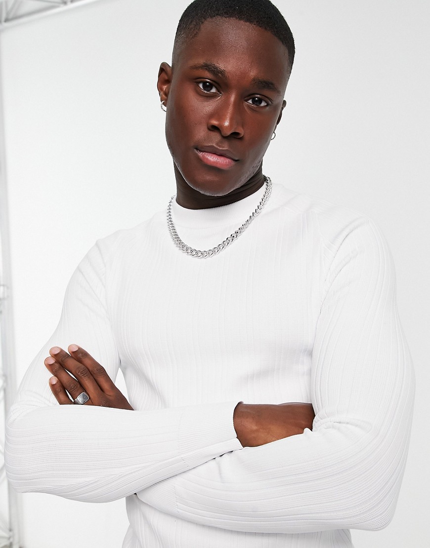 River Island muscle fit crew sweater in white