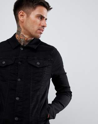black muscle fit denim jacket