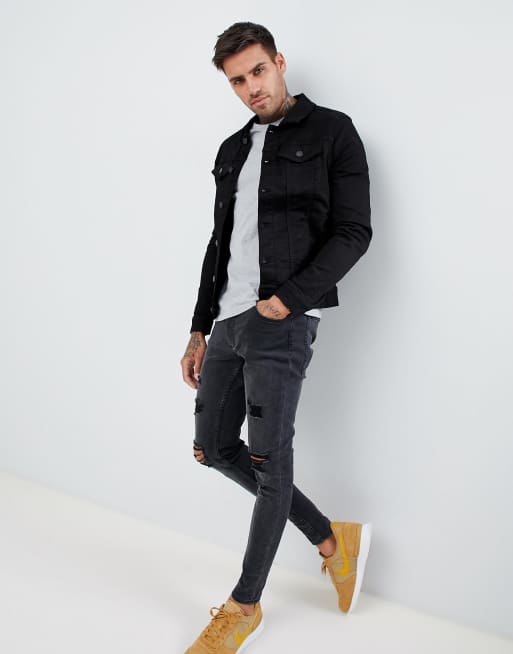 River island muscle fit denim jacket new arrivals