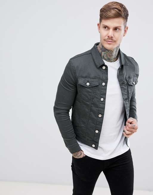 Muscle fit denim jacket new arrivals