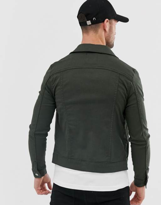 Dark green muscle fit denim clearance jacket