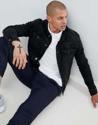 black muscle fit denim jacket