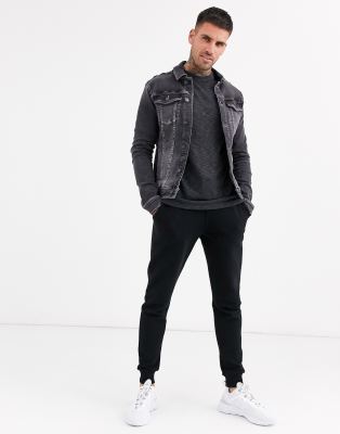 black muscle fit denim jacket