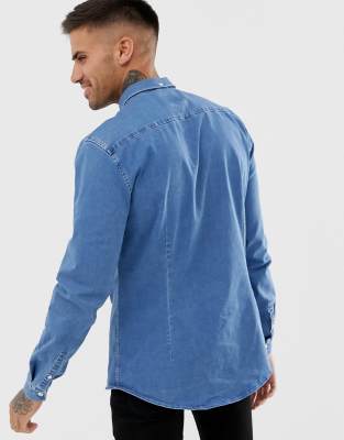 mens muscle fit denim shirt