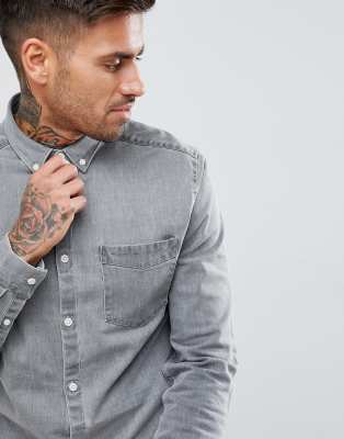 mens muscle fit denim shirt