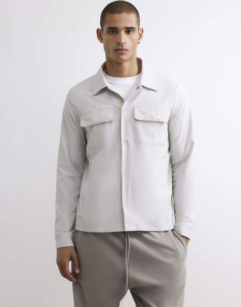 River Island Muscle fit funnel neck cotton shacket in ecru - view 1