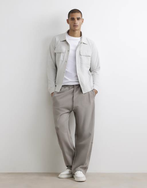 River Island Muscle fit funnel neck cotton shacket in ecru, 2 of 4