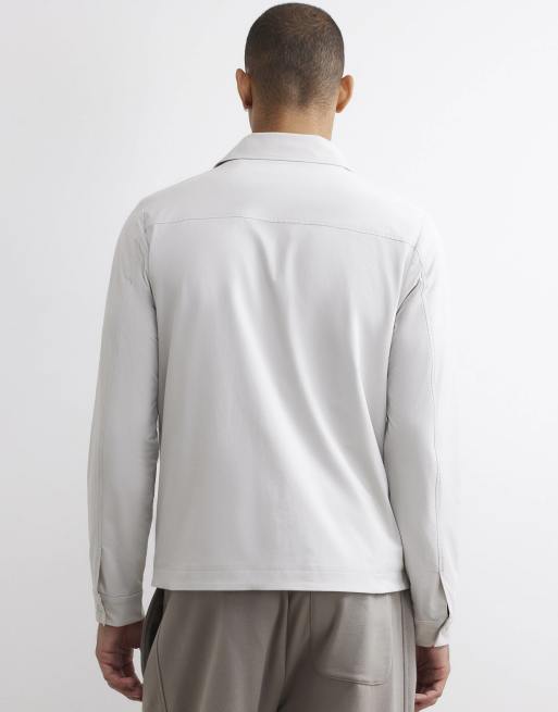 River Island Muscle fit funnel neck cotton shacket in ecru, 4 of 4