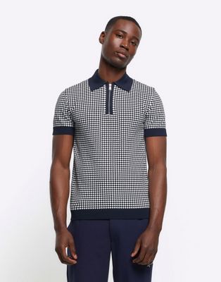 River Island Muscle fit geo polo t-shirt in navy