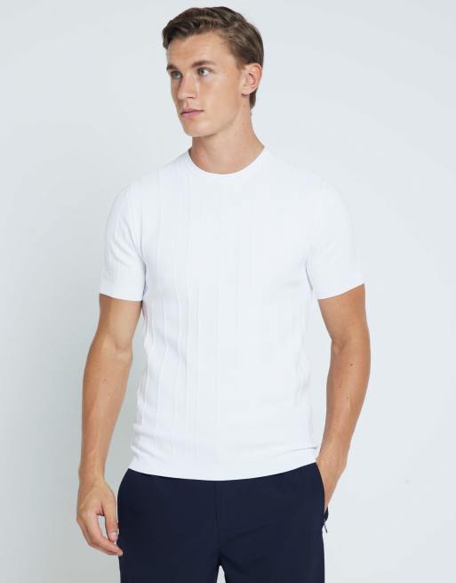 River Island Muscle fit herringbone t shirt in white bright