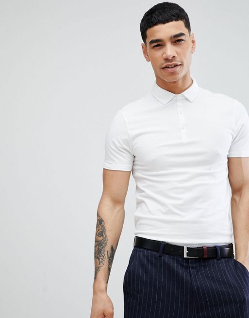 River Island Muscle Fit Jersey Polo In White | ASOS