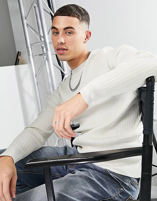 River Island muscle fit knitted jumper in stone