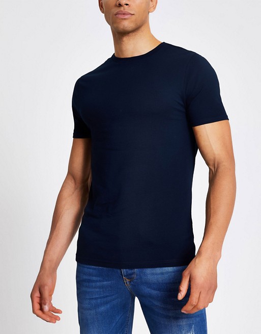 River Island muscle fit navy t-shirt