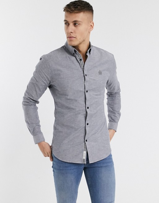 River Island muscle fit oxford shirt in light grey